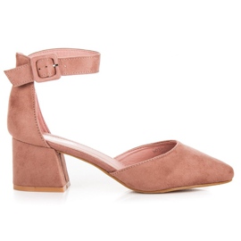 Sandales petit talon en daim rose