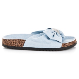 Queen Vivi Chaussons en daim élégants bleu