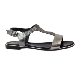 M.Daszyński Sandales talon plat Daszyński argent-noir gris