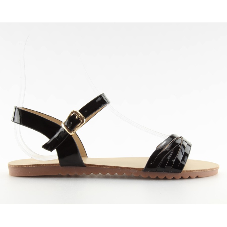 Sandales à rayures noires brillantes le noir Sandales à rayures noires brillantes le noir