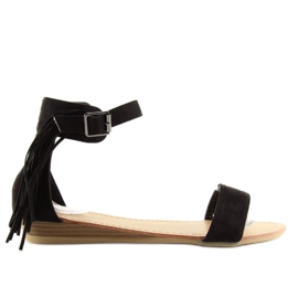 Sandales femme noires à franges noires