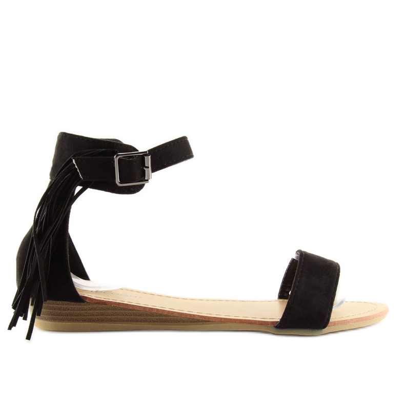 Sandales femme noires à franges noires le noir
