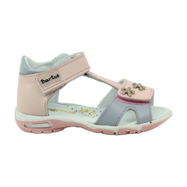 Sandales de fille en cuir pour velcro 138 rose bartuś gris