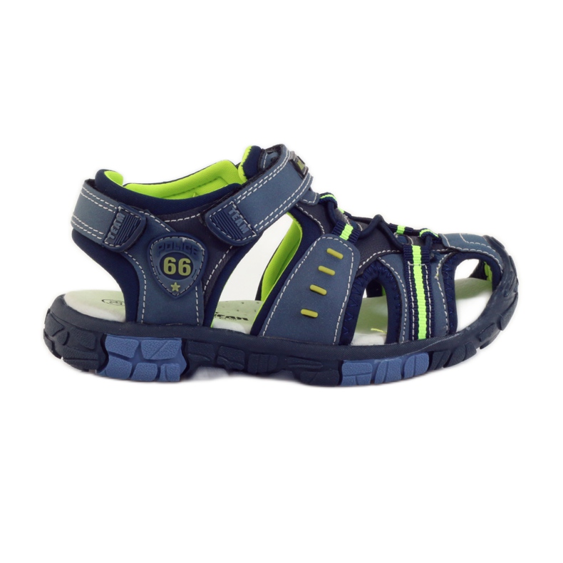 American Club Sandales pour enfants avec insert en cuir américain 93607 bleu marin vert orange