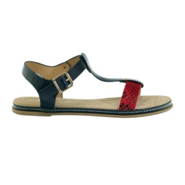 American Club Sandales américaines pour femmes avec semelle intérieure en cuir rouge bleu marine