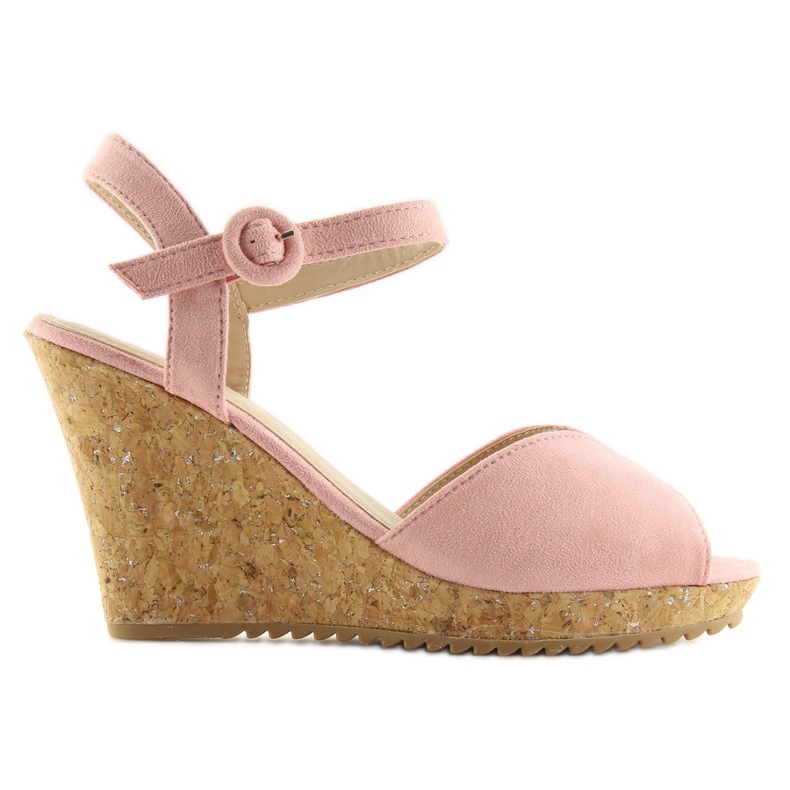 Sandales roses sur talons compensés en liège 3811 Sandales roses sur talons compensés en liège 3811