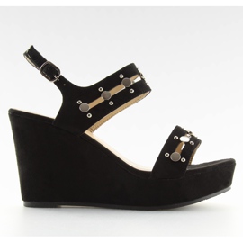 Sandales noires à talon compensé 1606 Noir