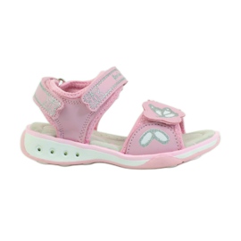 American Club Chaussures enfant sandales cuir semelle incandescente américain rose gris