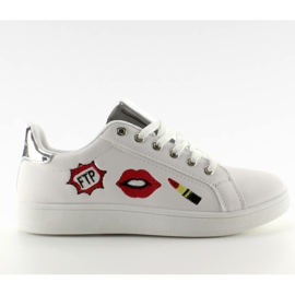 Baskets Sweet Lips FB-15 BLANC / ARGENT avec patchs blanche