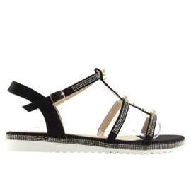 Noir RC-33 Sandales noires avec perles le noir Noir RC-33 Sandales noires avec perles le noir