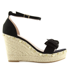 Sandales noires espadrilles à semelles compensées L2668 le noir