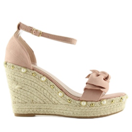 Sandales, espadrilles à semelles compensées roses L2668