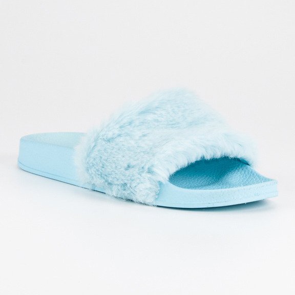 Wilady Babouches bleues avec fourrure