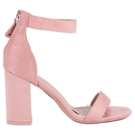 Sandales zippées en daim rose