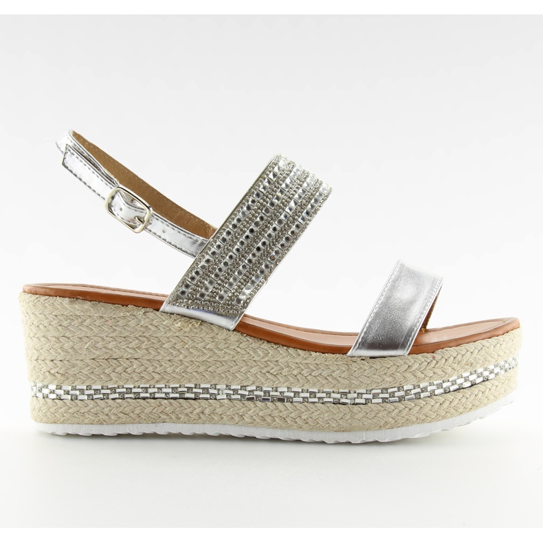 Sandales espadrilles argentées GG-5 à semelles compensées gris