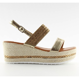 Sandales espadrilles dorées à semelles compensées GG-52P Gold d'or