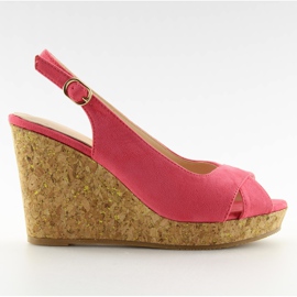 Sandales à talon compensé en liège rose 6421 Rose jaune