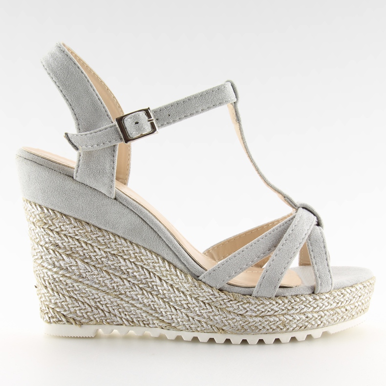 Sandales grises, espadrilles sur talon compensé 680-30 Gris