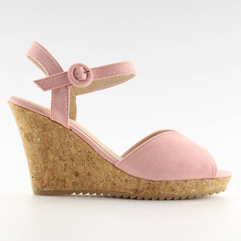 Sandales roses sur talons compensés en liège 3811