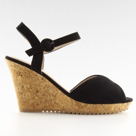 Sandales noires sur talon compensé en liège 3811