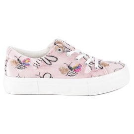 Kylie Baskets en velours sur la plateforme blanc rose