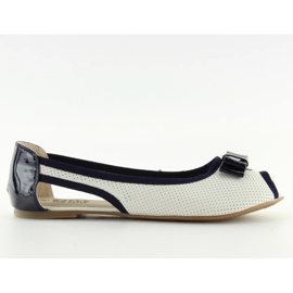 Ballerines blanches bout ouvert D314 BLANC / MARINE