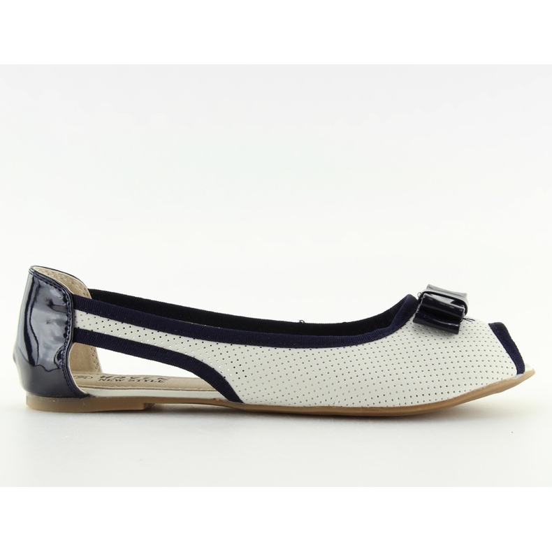 Ballerines blanches bout ouvert D314 BLANC / MARINE