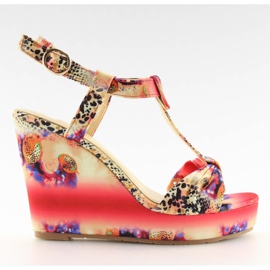 Sandales compensées en satin 903 rouge