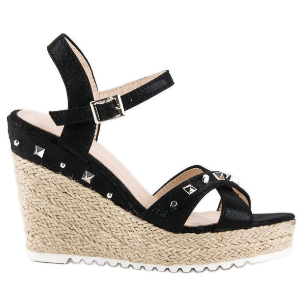 Bello Star Espadrilles compensées avec strass le noir Bello Star Espadrilles compensées avec strass le noir