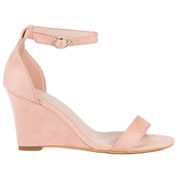 Sandales compensées en daim rose