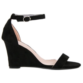 Sandales compensées en daim noir