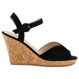 Sandales sur talon compensé en liège noir
