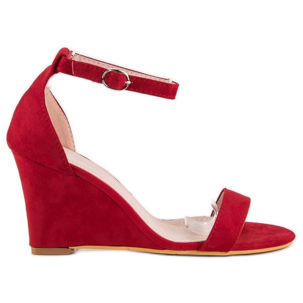 Sandales compensées en daim rouge
