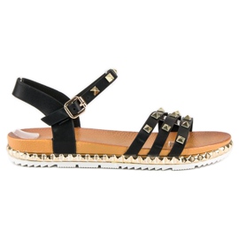 Anesia Paris Sandales plates Rock noir