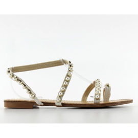 Sandales asymétriques avec 1248 perles blanc
