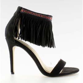 Sandales motif ethnique à franges GD-16-5247 Noir