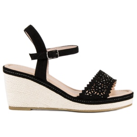 Ideal Shoes Espadrilles noires à semelles compensées le noir