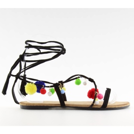 Sandales noires à pompons 6009 noir