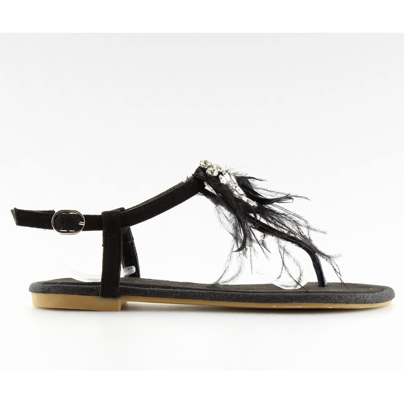 Sandales noires à plumes 7267 Black le noir Sandales noires à plumes 7267 Black le noir