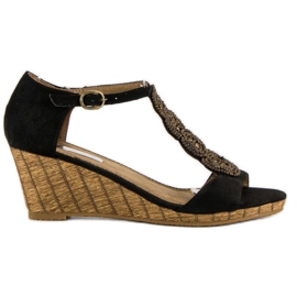 Corina Sandales compensées décoratives noir