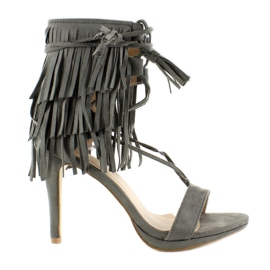 Sandales à talons et franges 8125 Gris Sandales à talons et franges 8125 Gris
