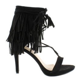 Sandales à talons et franges 8125 Noir