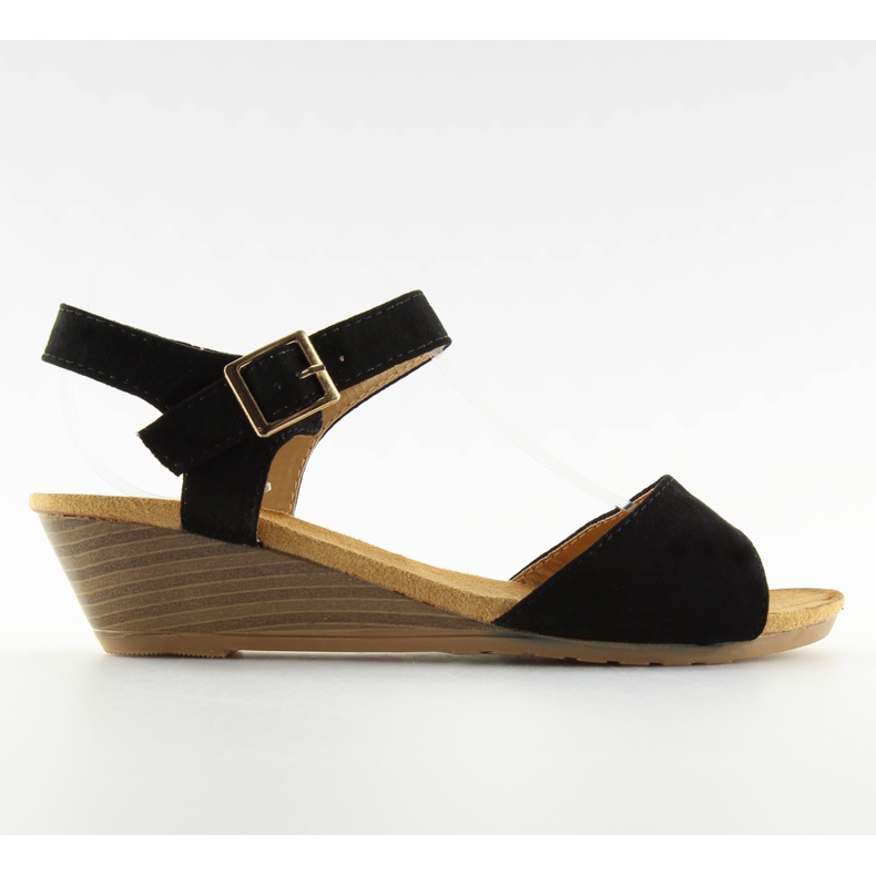 Sandales noires à petit talon compensé LS-89015 le noir