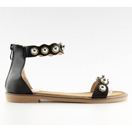 Noir VS-376 Sandales noires à fermeture à la cheville