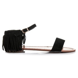 Queen Vivi Sandales plates à franges noir