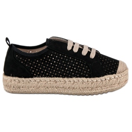 Corina Espadrilles Ajourées Sur Le Compensé le noir Corina Espadrilles Ajourées Sur Le Compensé le noir
