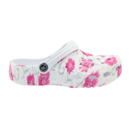 American Club Chaussons enfants américains kroks fleurs blanc gris rose