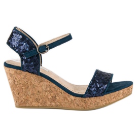 Corina Sandales compensées à sequins bleu