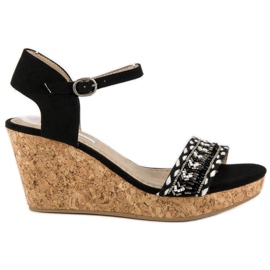 Corina Sandales sur talon compensé en liège noir