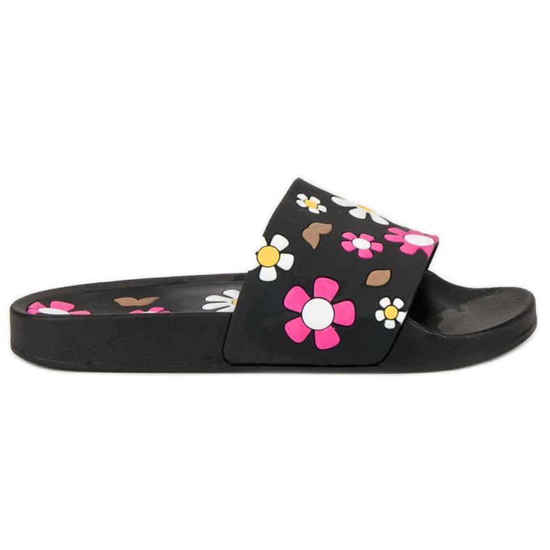 Vices de pantoufles de fleurs le noir